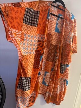 Orange Patchwork Print Kimono Jacket